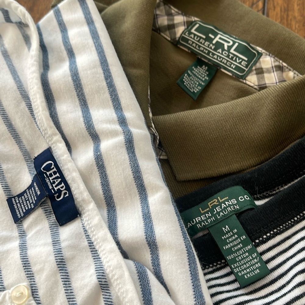 Ralph Lauren Chaps 3 shirt bundle  3/4 sleeve striped black olive blue sz M - Picture 16 of 16
